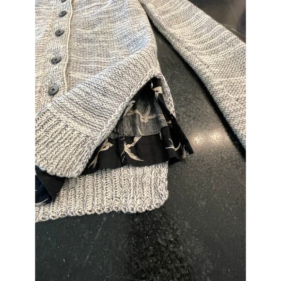 Anthro Field Flower Cardigan Womens XS Lined Bird Print BOHO 100% Cotton - Picture 6 of 11